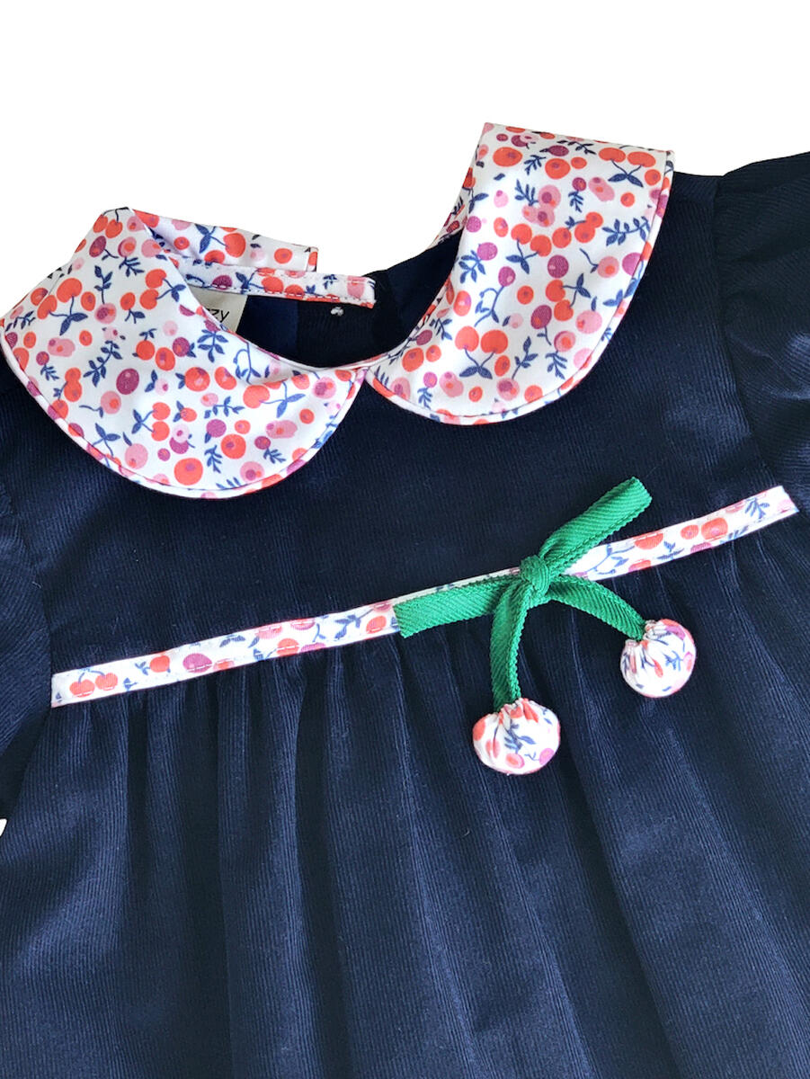 Navy Blue Corduroy Cherries Girl's Float Dress