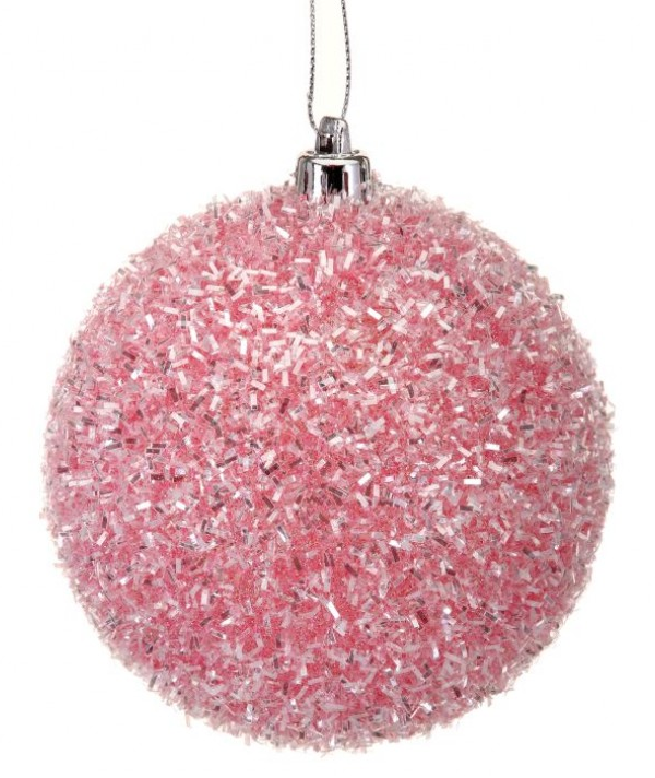 Ornament, Pink Sparkle Tinsel Ball Baby Braithwaite