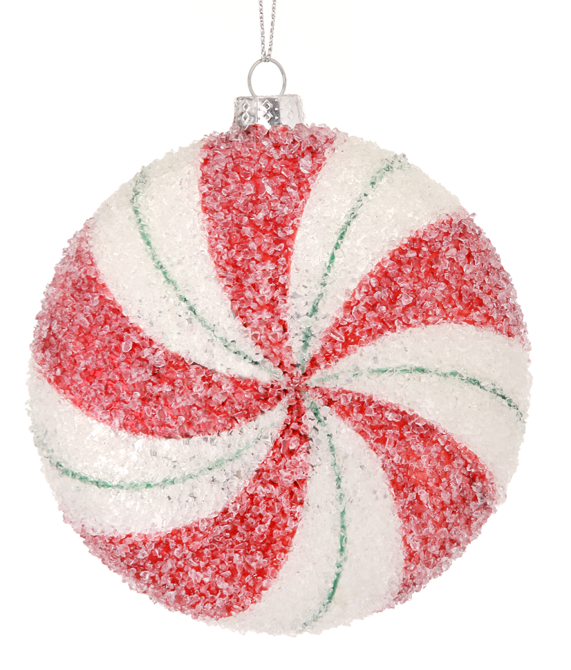 Ornament, Sugared Peppermint Candy 4" Glass Ball