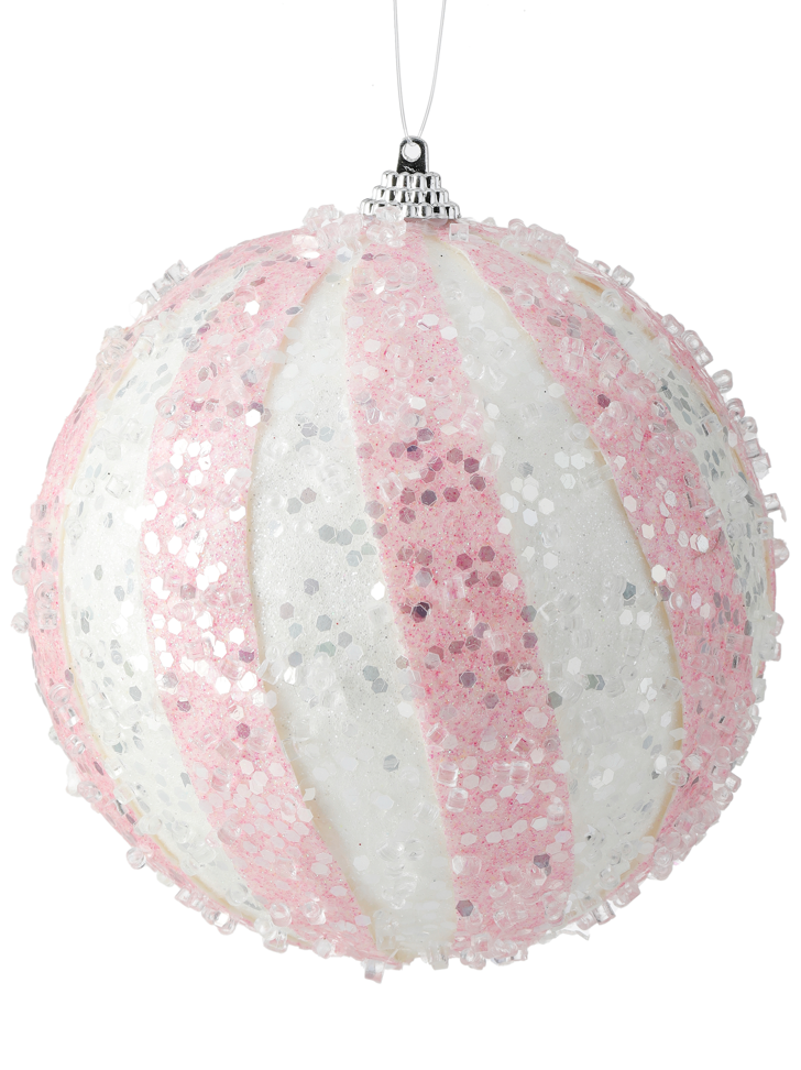 Ornament, Pink Iced Candy Stripe 5" Ball