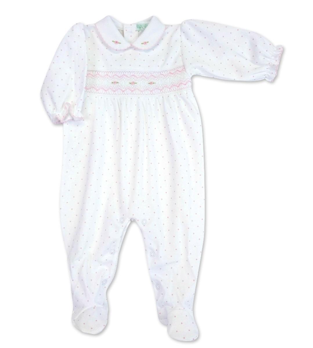 Rosebuds Dots Smocked Collared Footie