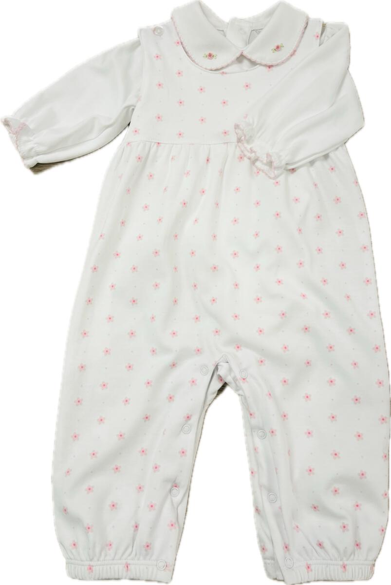 Pink Flower Print Knit Overall & Onesie Set