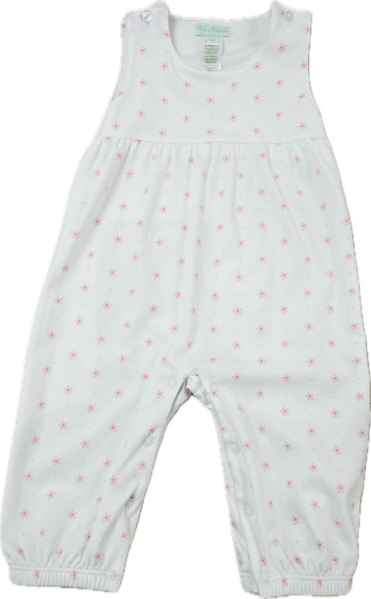 Pink Flower Print Knit Overall & Onesie Set