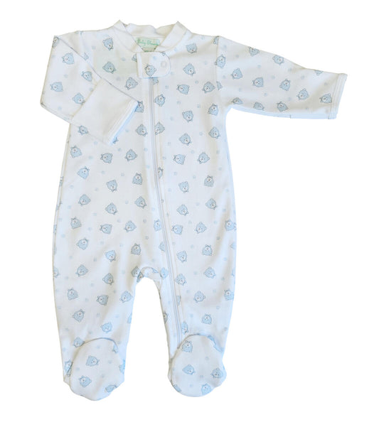 Boy Blue Bears Print Zip Footie