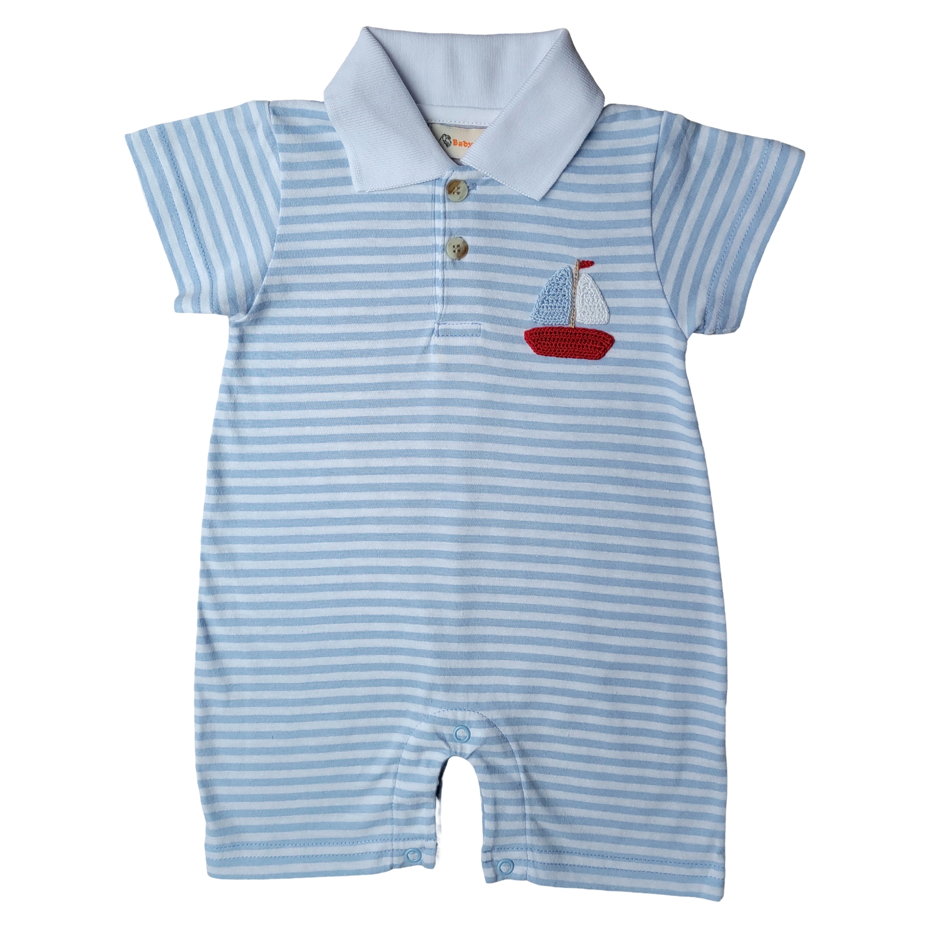 Baby Boy Stripe/Anchor Print Short-sleeve Romper