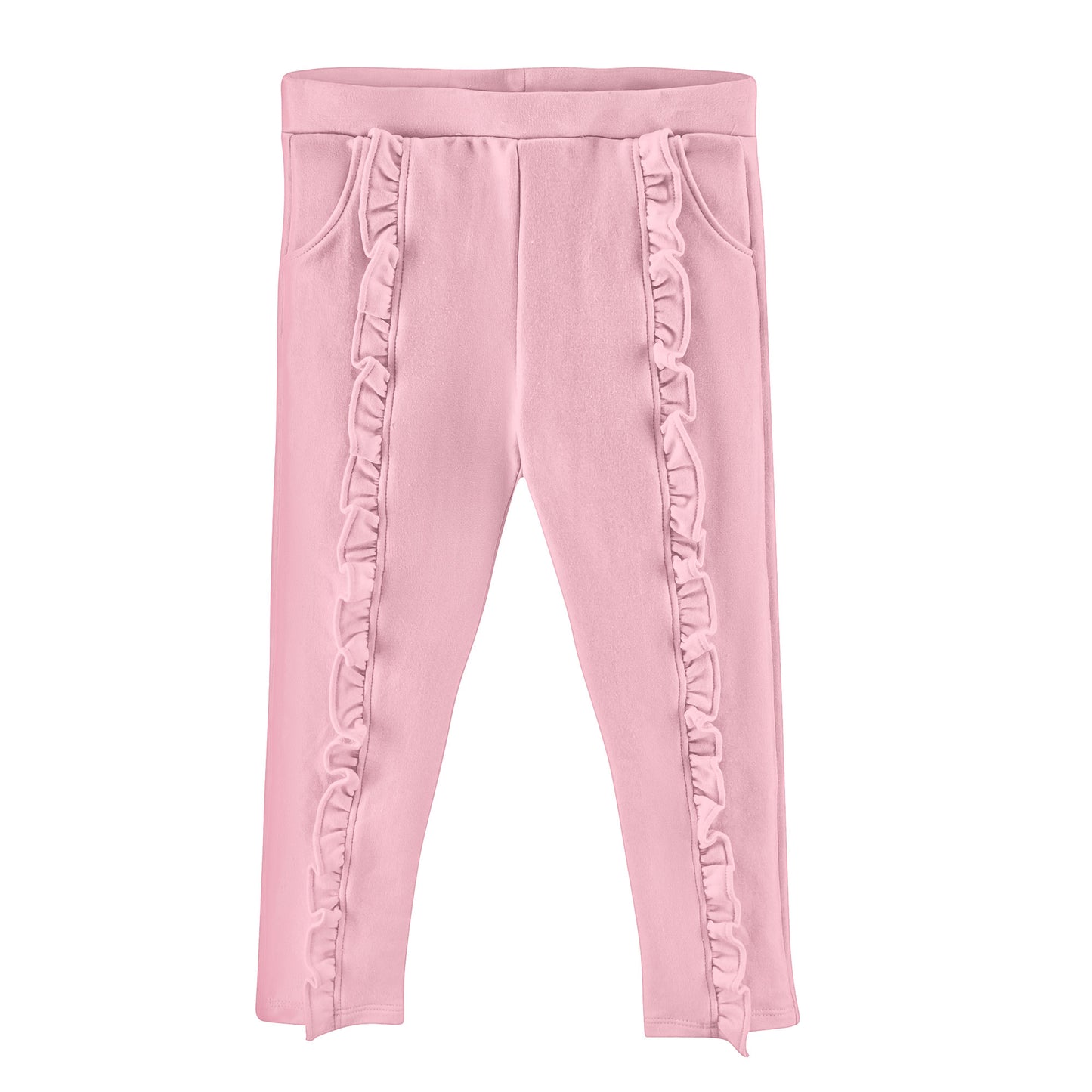 Melon Pink French Terry Pants with Ruffle Detail