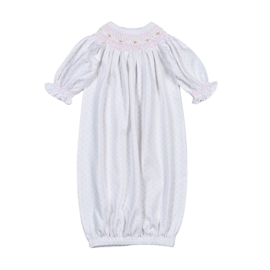 Sally Pink Dots Smocked Bishop Gown