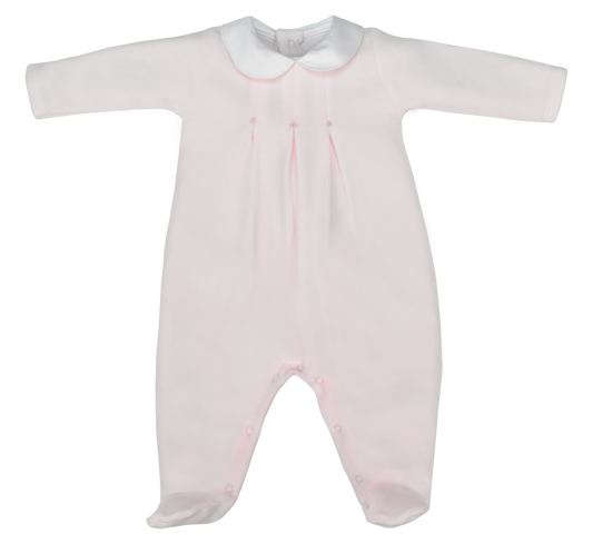 Girl Velour Fold Pink Collared Footie