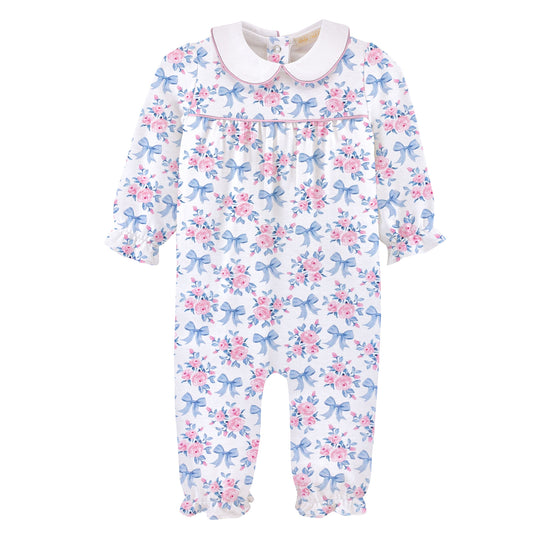 Printed Playsuit, Blue Floral Bows