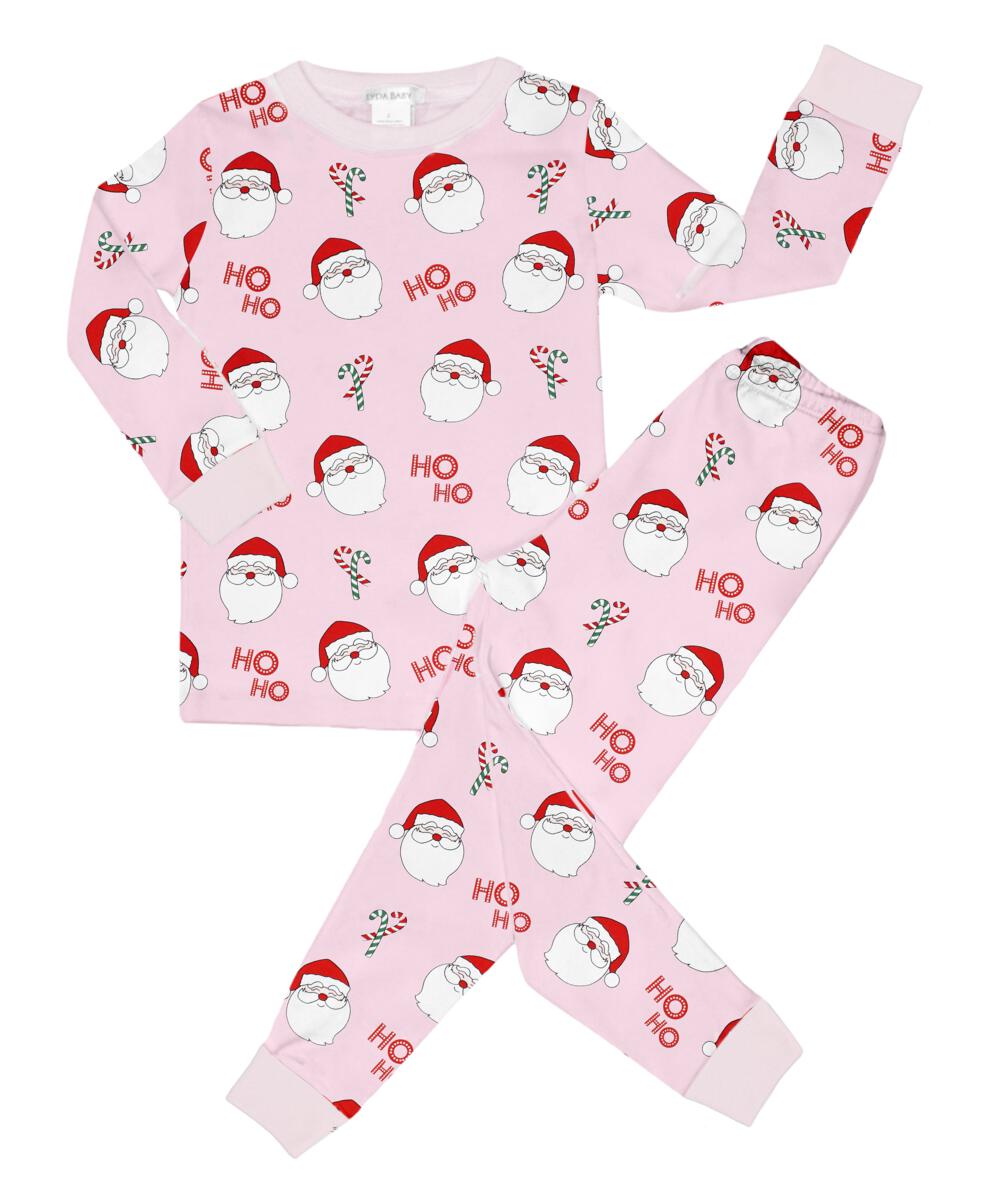 Girl's Jolly Santa Print Pink Pajama Set