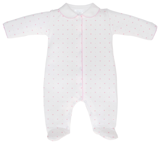 Girl Lovely Dots Pink Hearts Collared Footie