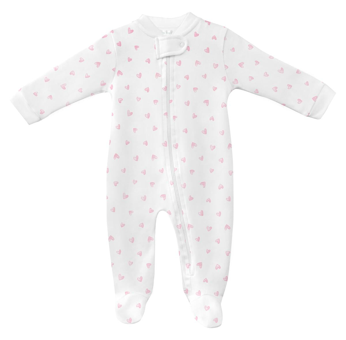 Girl's Festive Hearts Print Zipper Footie