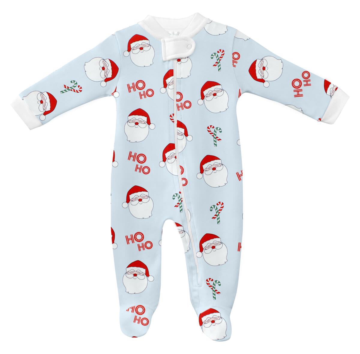 Boy's Jolly Santa Blue Zipper Footie