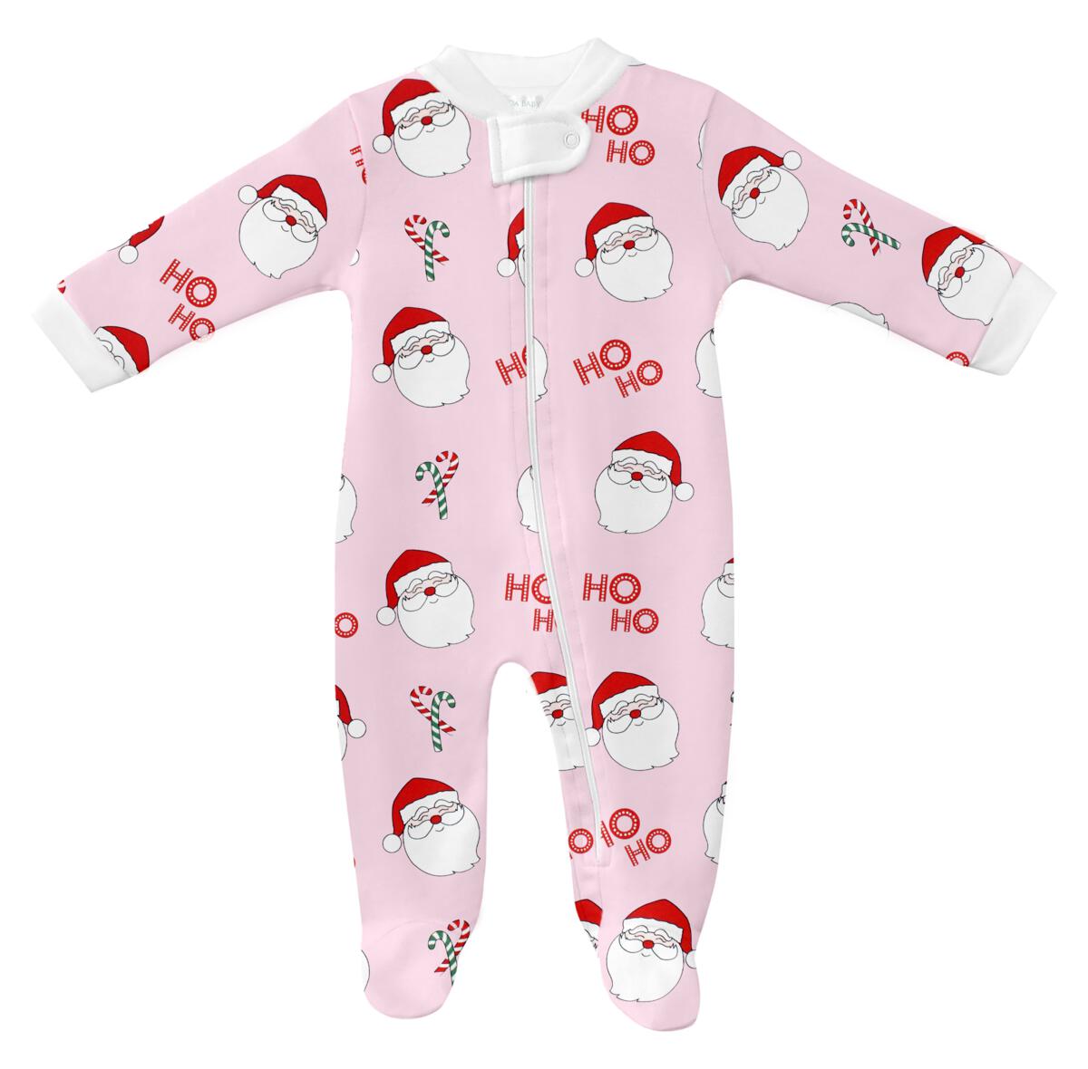 Girl's Jolly Santa Pink Zipper Footie