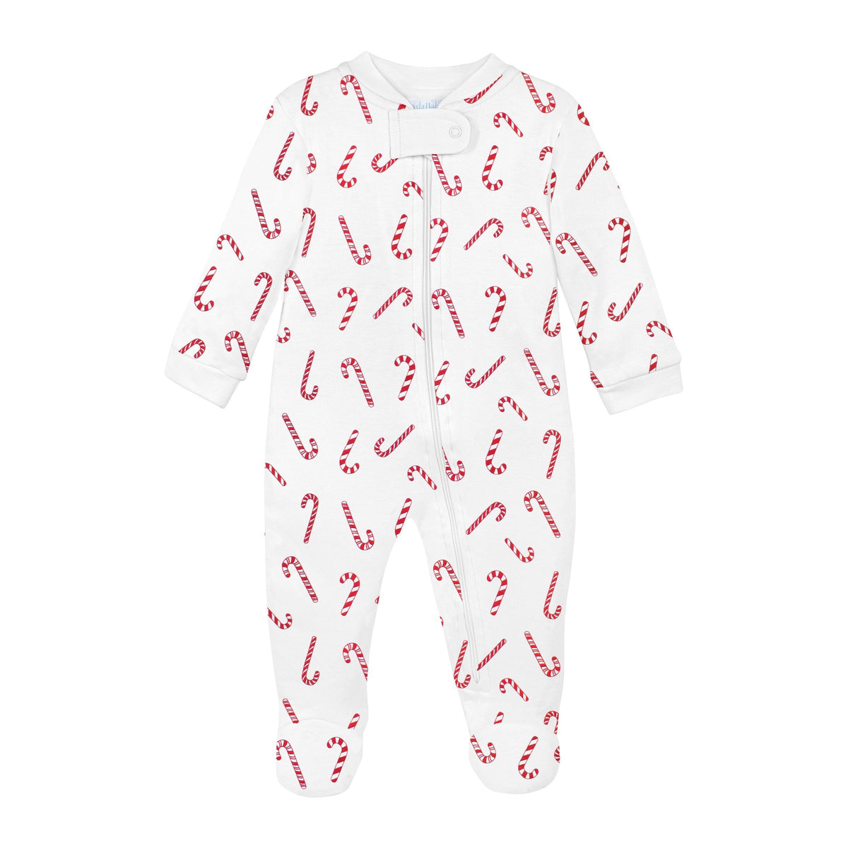 Baby onesie with candy cane pattern on a white background