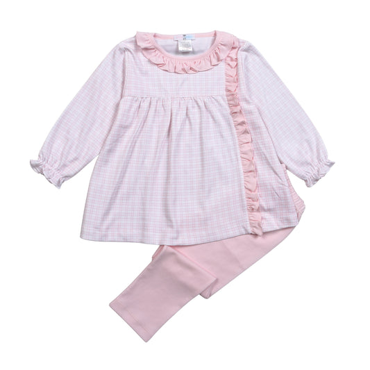 Girl's Pink Plaid Pima Pants Set