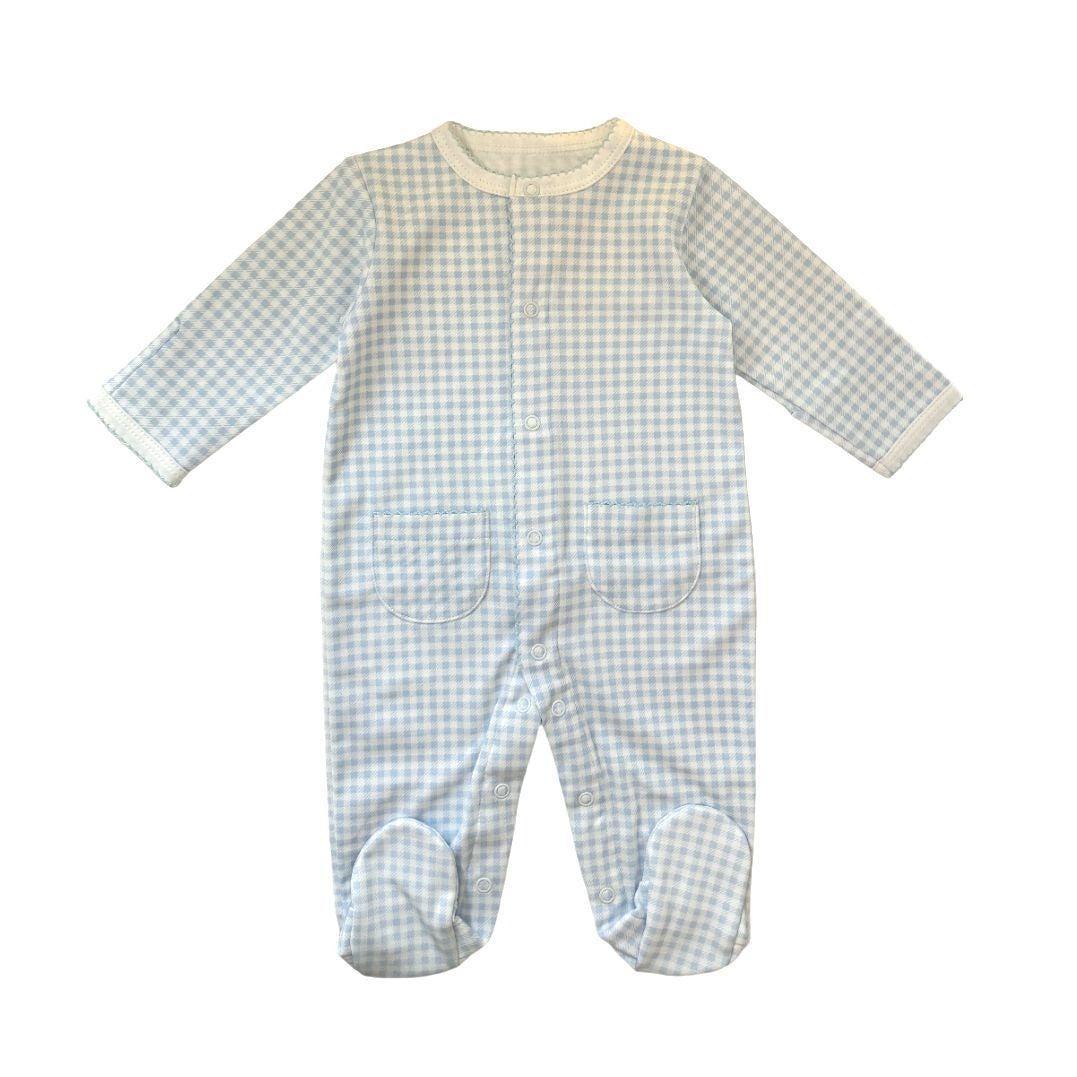 Gingham Hunny Pima Footie, Blue
