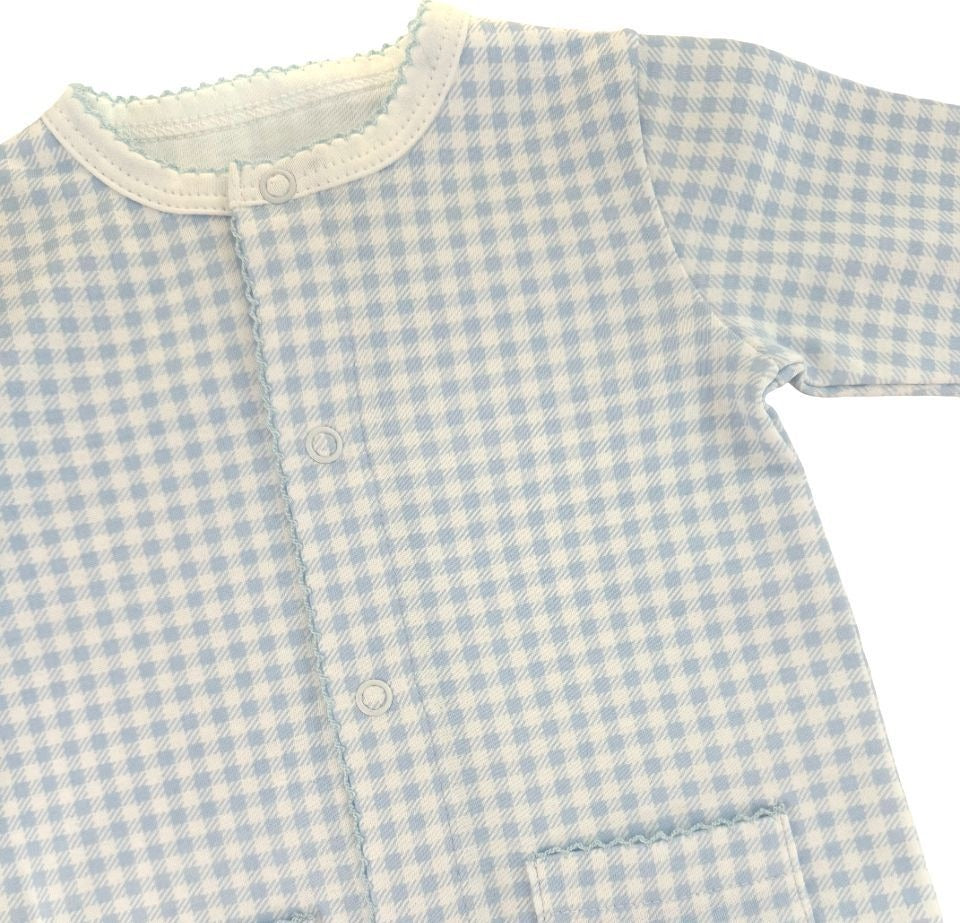 Gingham Hunny Pima Footie, Blue