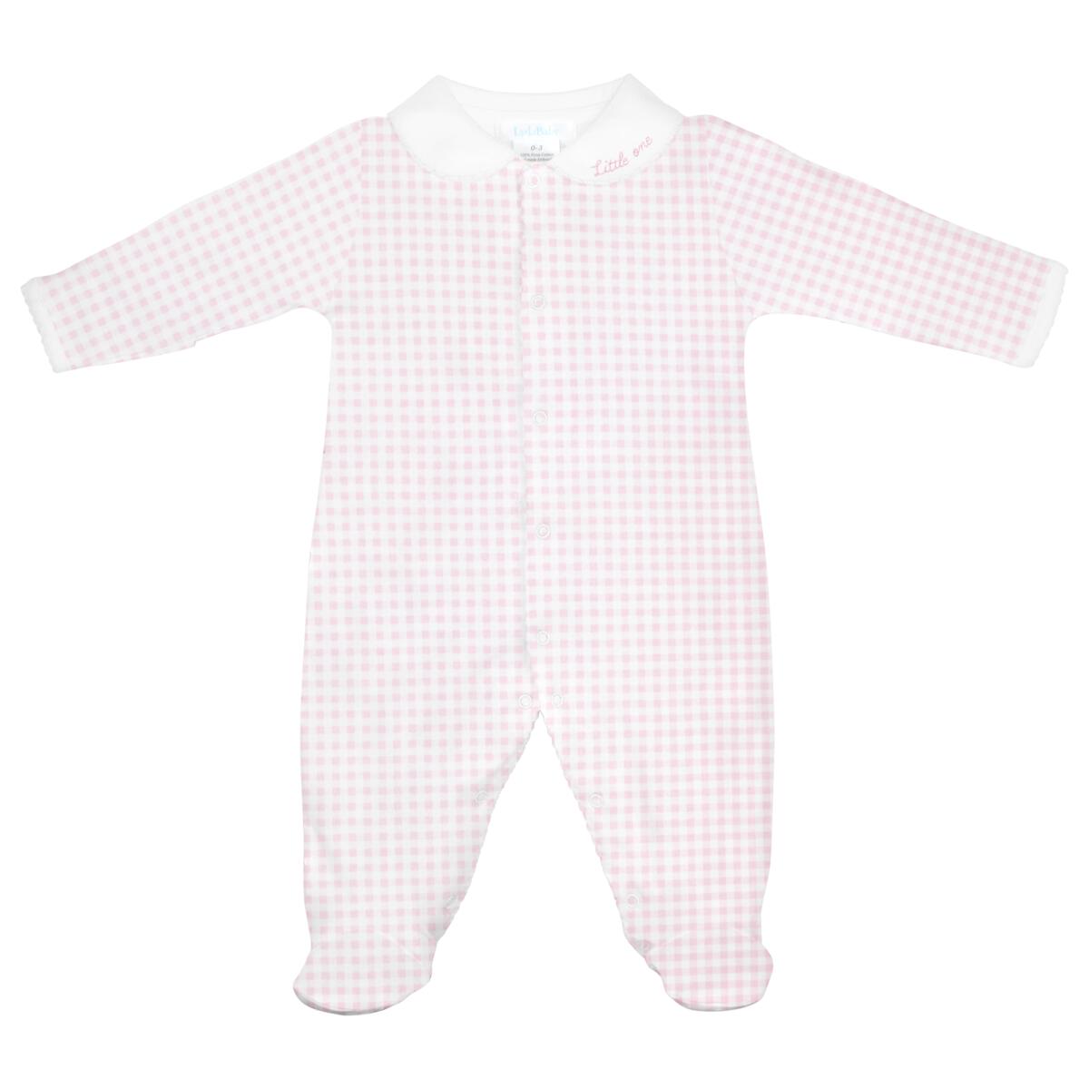 Girl's Little One Embroidered Collar Pink Gingham Footie