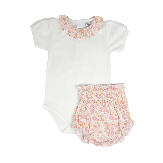 Peach Poppies Poplin Cotton Onesie Set