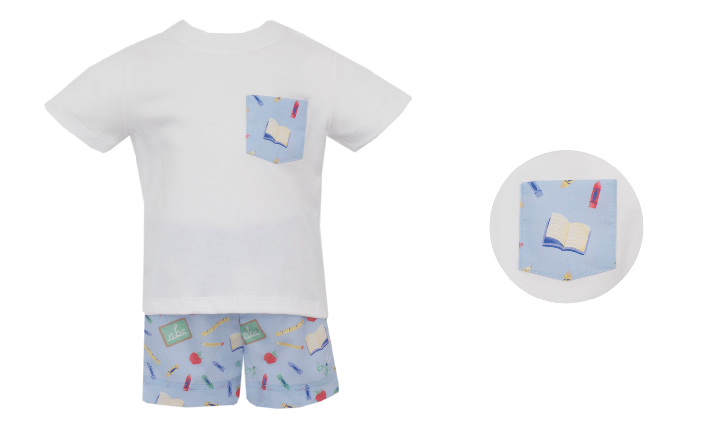 Children's t-shirt and shorts set with patterned design on a white background
