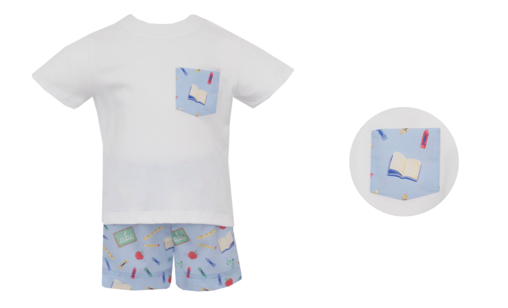 Children's t-shirt and shorts set with patterned design on a white background
