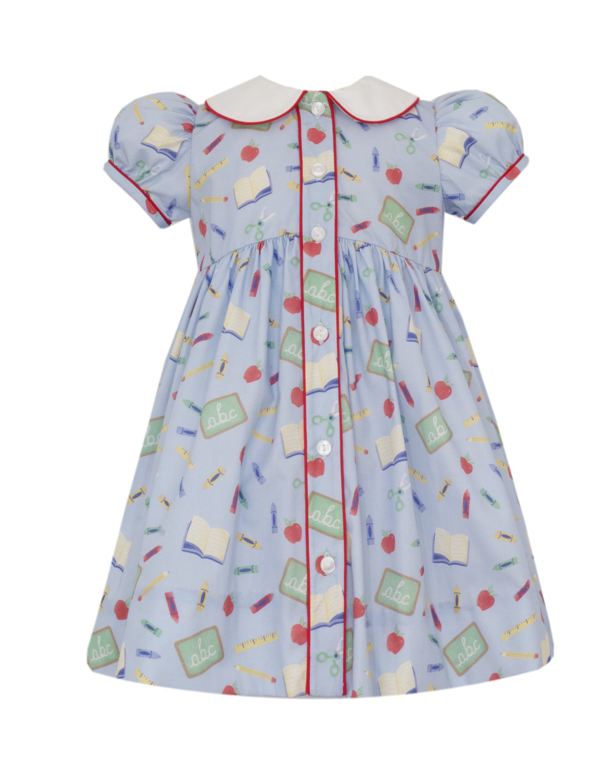 Children's dress with colorful pattern on a white background