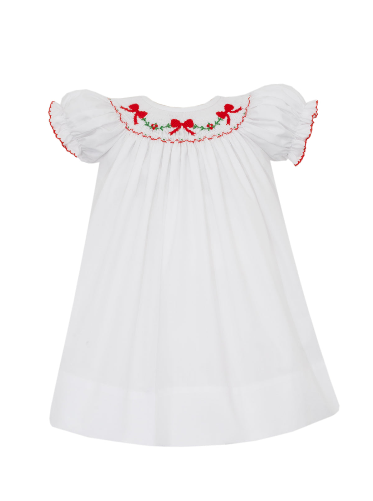 White dress with red embroidery on a white background