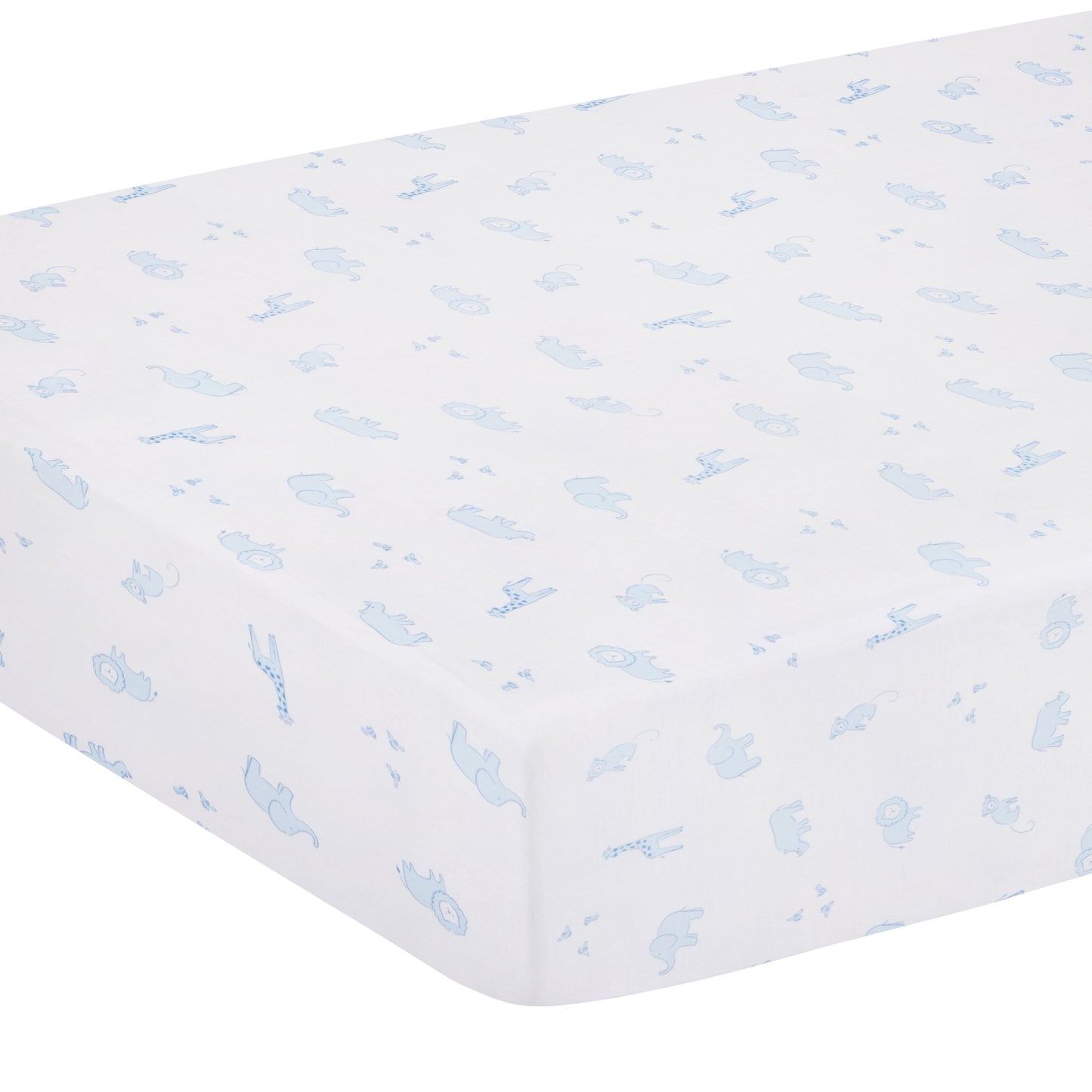 Little English classic pima bed sheet with blue safari animal motifs, for baby boy nursery 