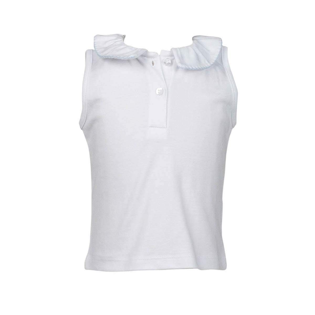 Blue Trim Ruffle Collar Sleeveless Shirt
