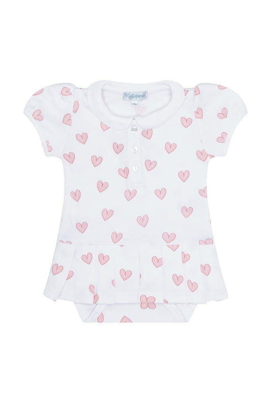 Pink Heart Print Onesie Dress