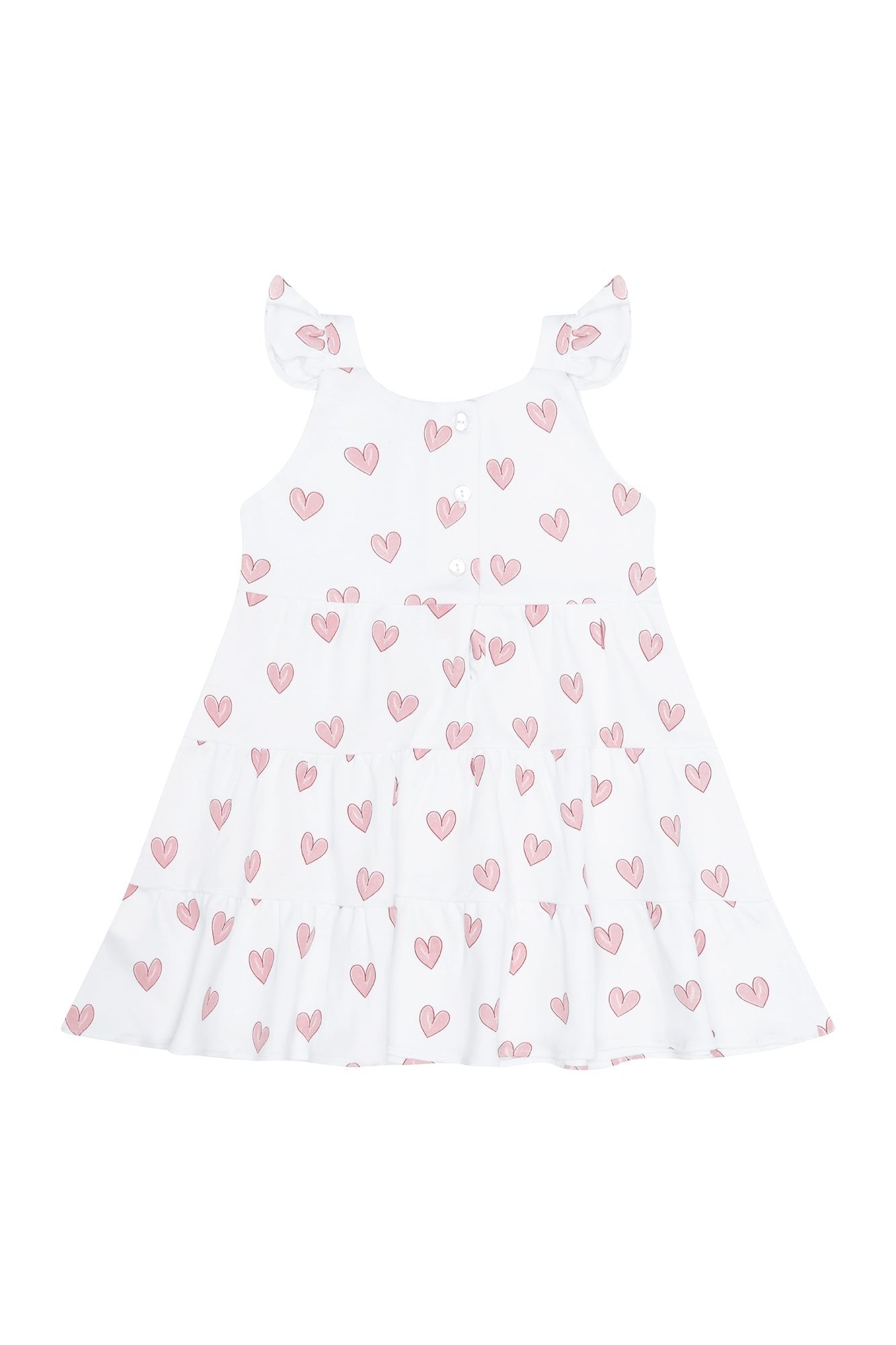 Pink Heart Print Sleeveless Ruffle Dress