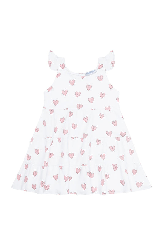 Pink Heart Print Sleeveless Ruffle Dress