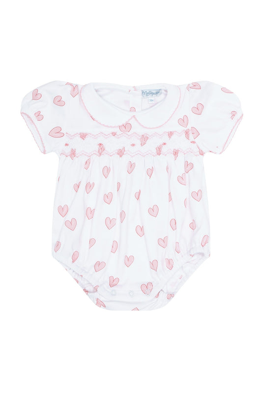 Pink Heart Print Smocked Bubble