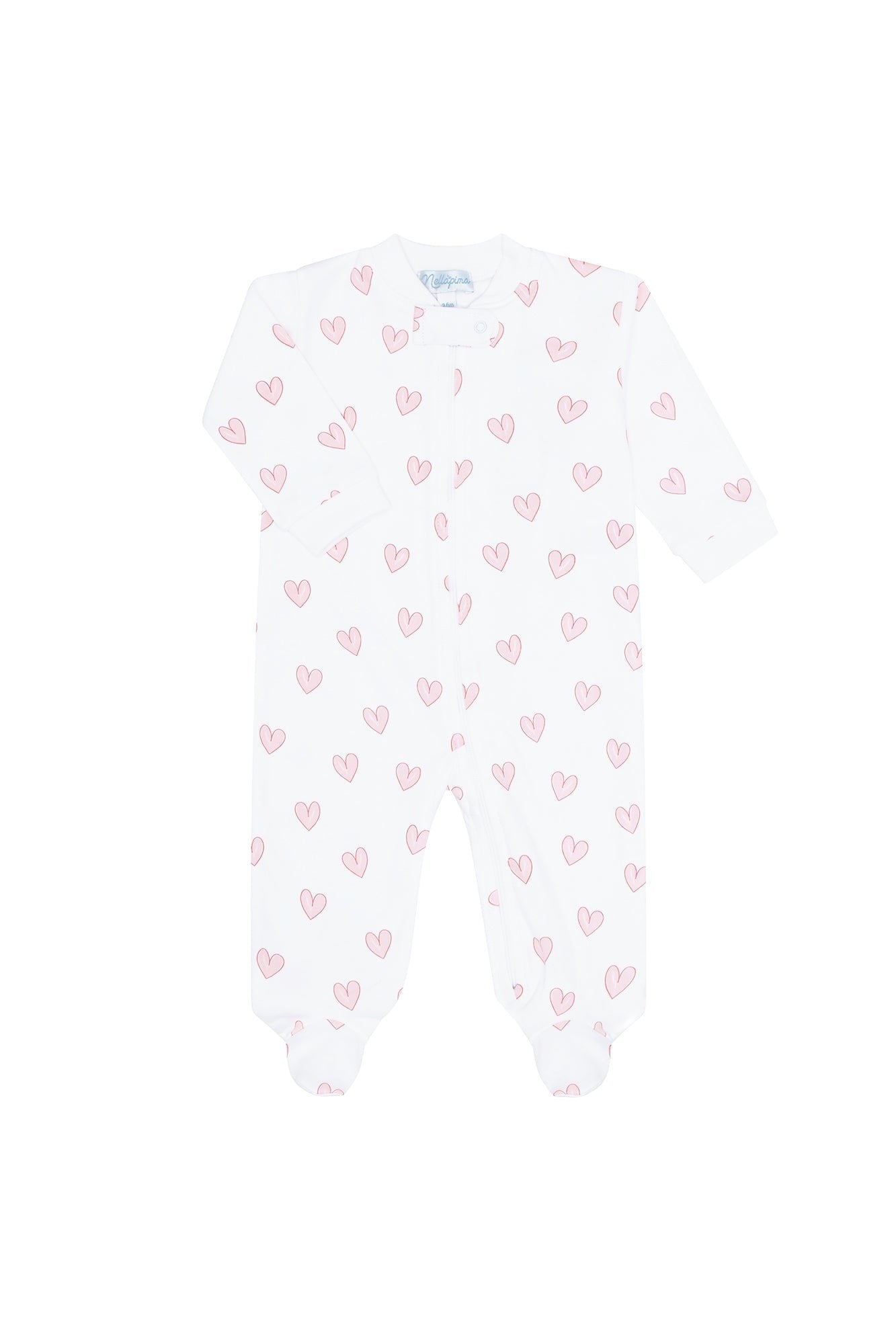 Pink Heart Print Zipper Footie