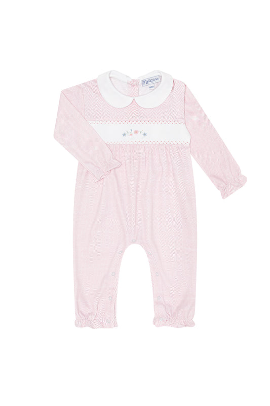 Pink Herringbone Embroidered Playsuit
