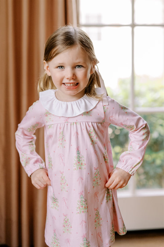 Pink Tinsel Long Sleeve Girl Dress