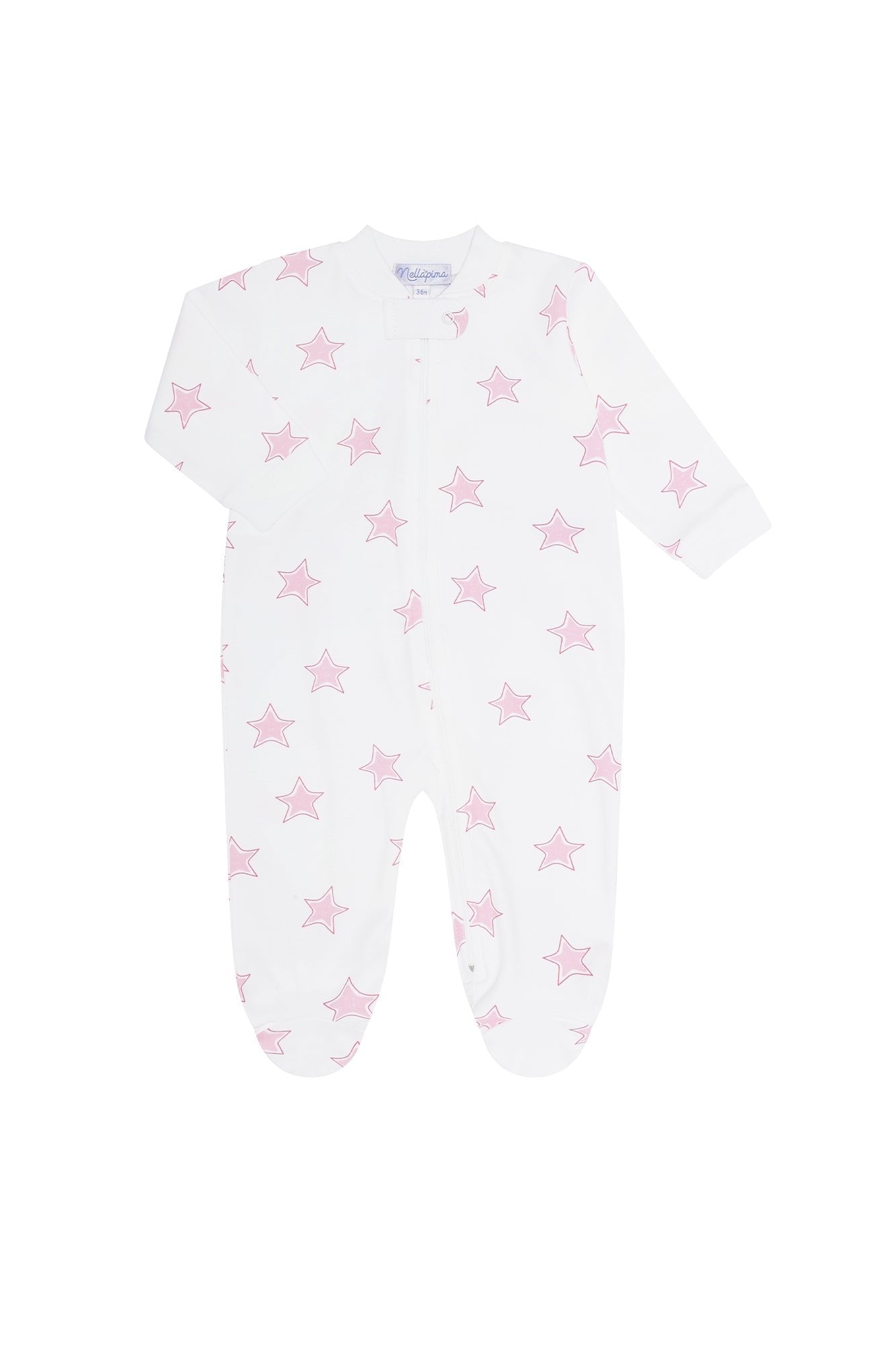 Pink Stars Print Zipper Footie