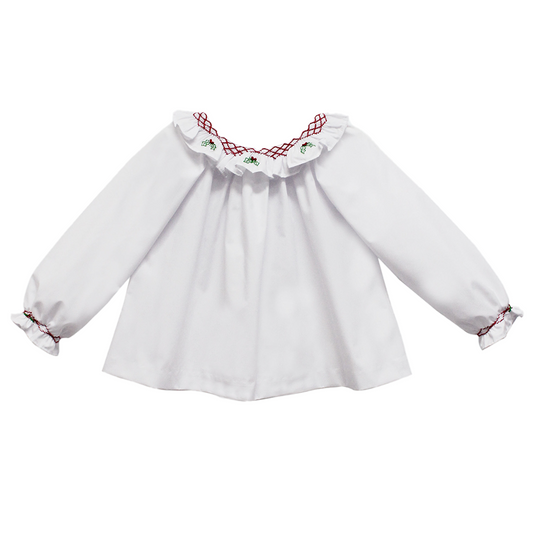 Scarlett Smocked Poinsettia Ruffle Broadcloth Blouse