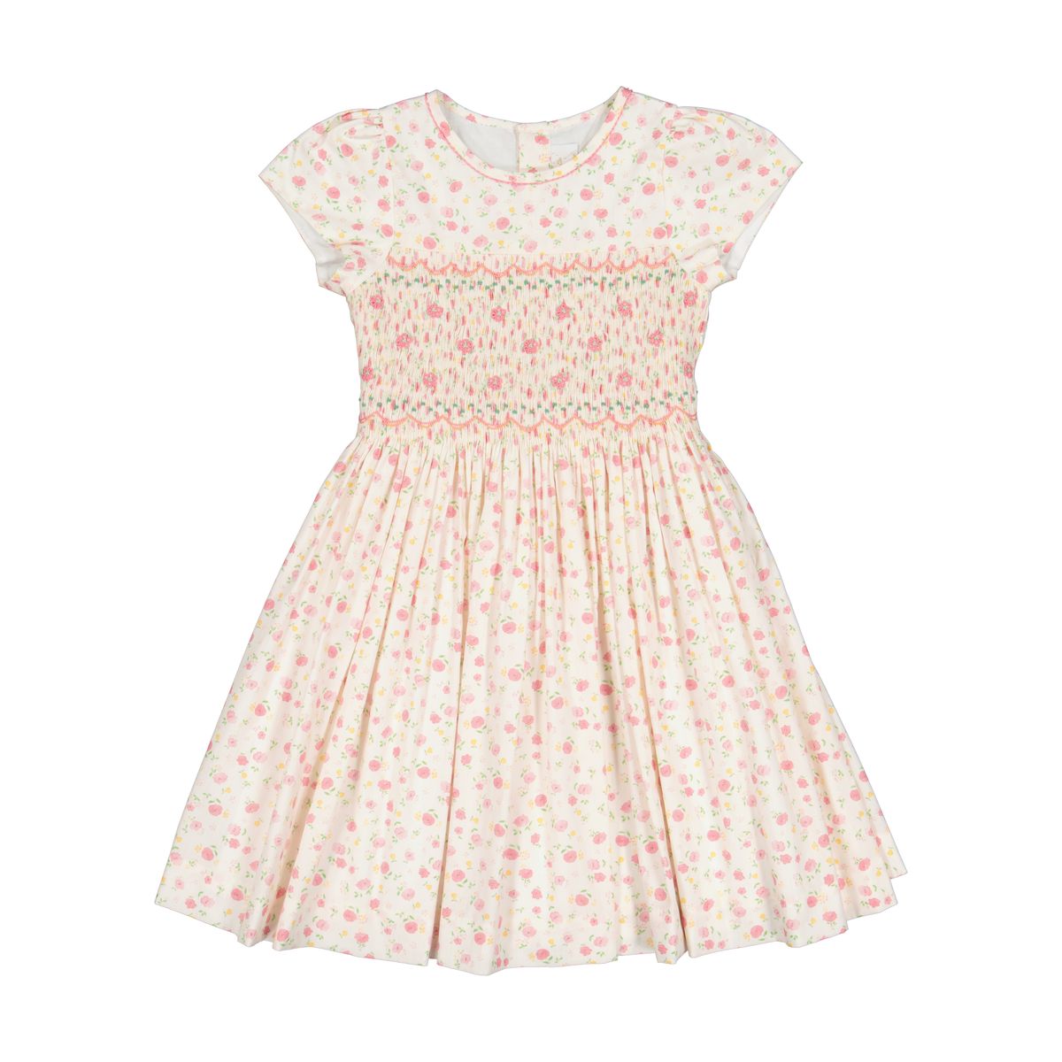 Poppy Pink Floral Short Sleeve Smocked Dress