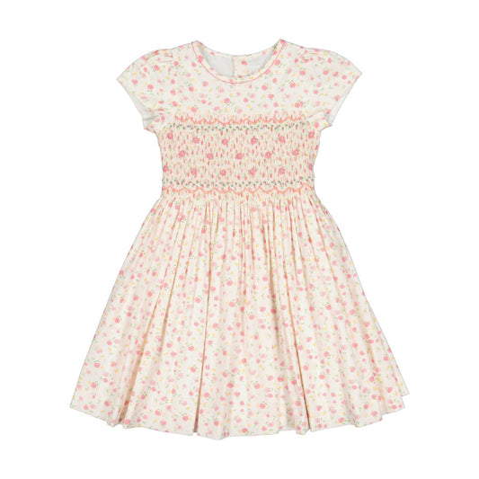 Poppy Pink Floral Short Sleeve Smocked Dress