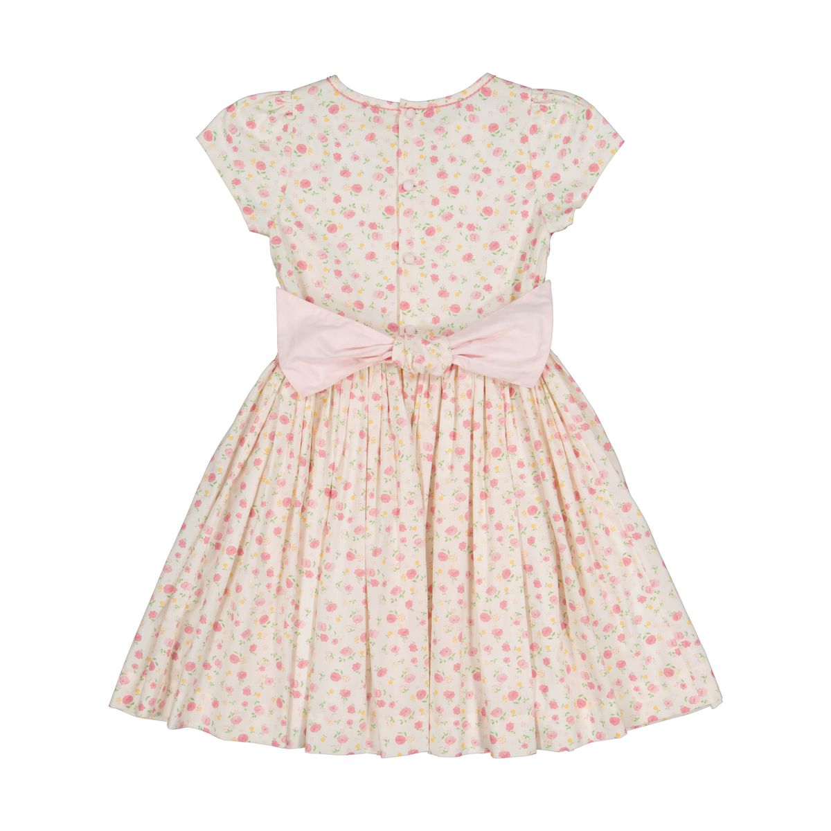 Poppy Pink Floral Short Sleeve Smocked Dress