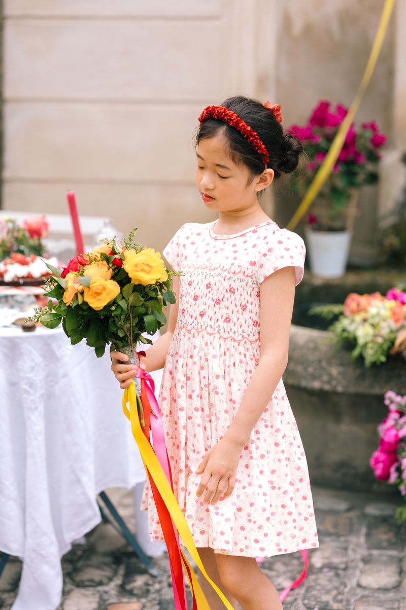 Poppy Pink Floral Short Sleeve Smocked Dress