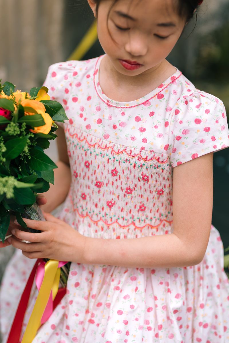 Poppy Pink Floral Short Sleeve Smocked Dress