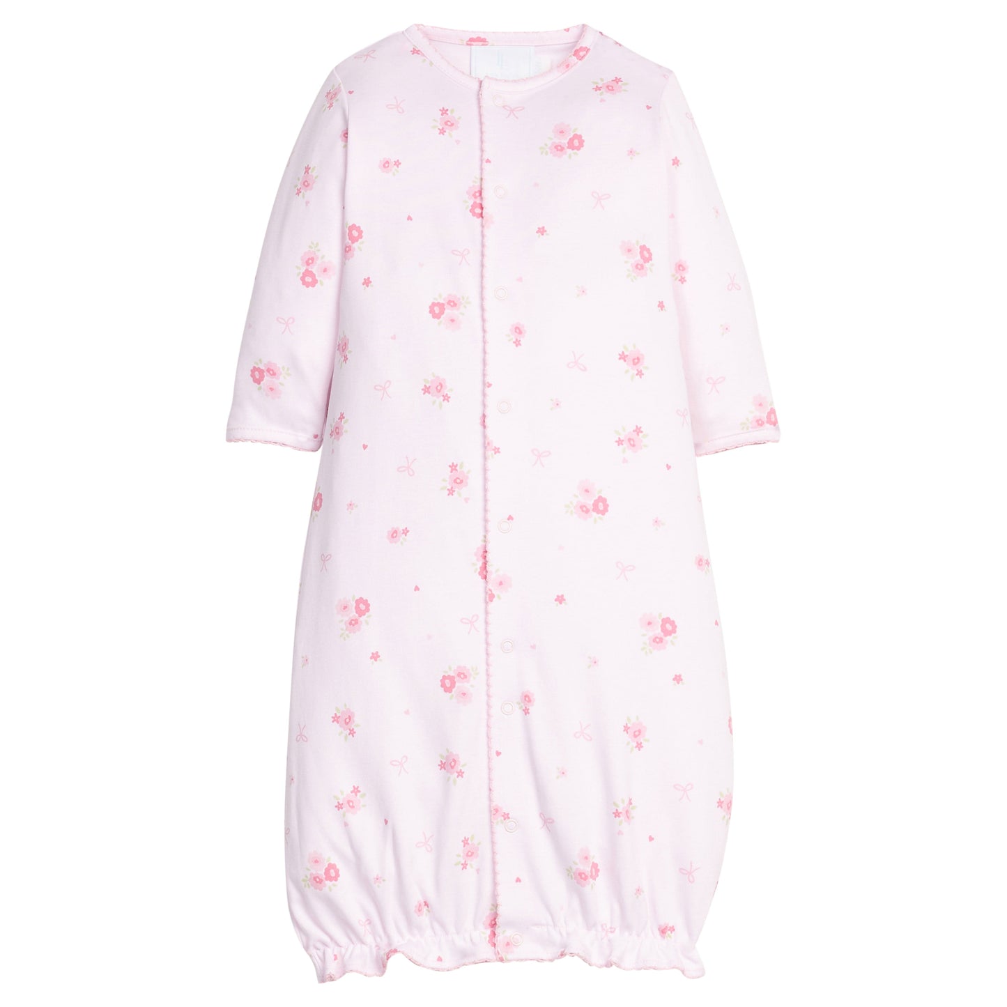 Little English classic printed converter gown in light pink with primrose floral motifs, for baby girl 