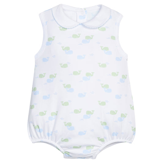 Little English classic printed peter pan bubble with blue and green whale motifs, for baby boy