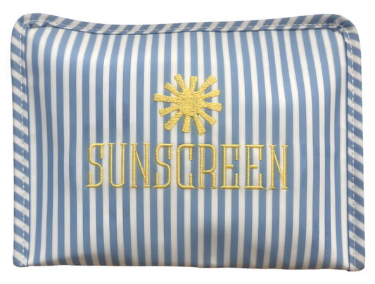 Medium Roadie Zip Pouch, Chambray Pimlico Stripe: Sunscreen Embroidery