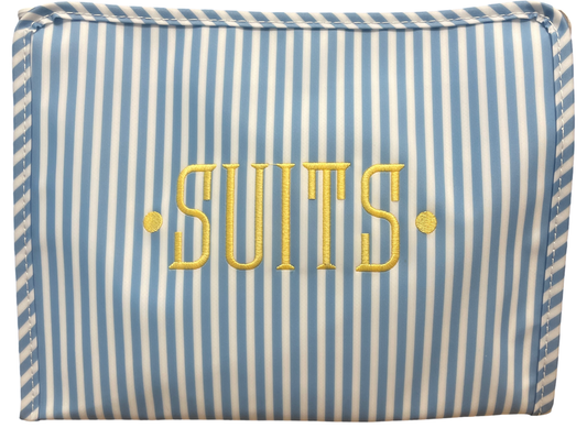 Large Roadie Zip Pouch, Chambray Pimlico Stripe: Suits Embroidery