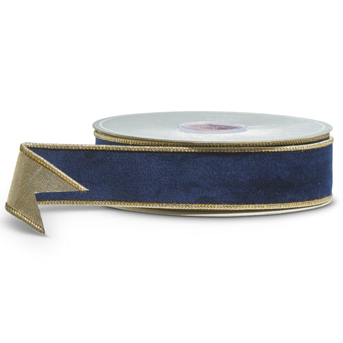 Blue Velvet & Gold Ribbon, 1.5"