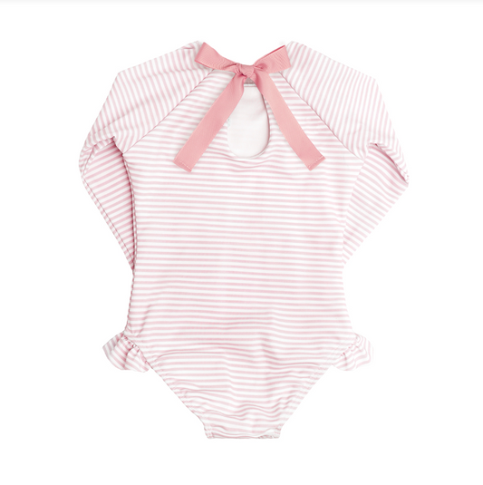 Girl Light Pink Stripe Rashguard One Piece